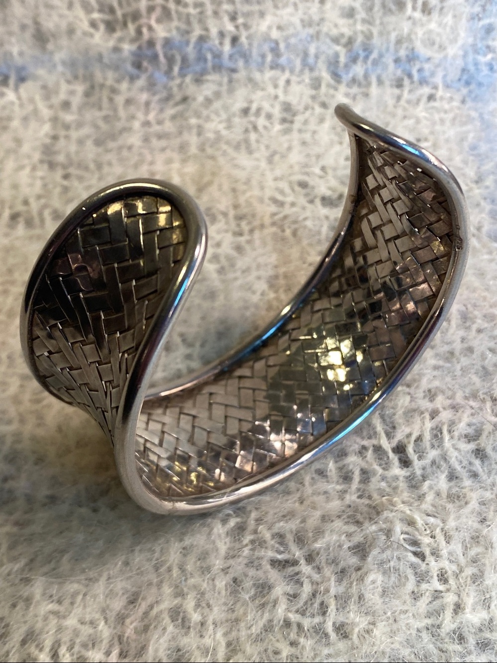 Vintage Sterling Silver Woven Cuff Bracelet 925 Adjustable Statement - Picture 5 of 8